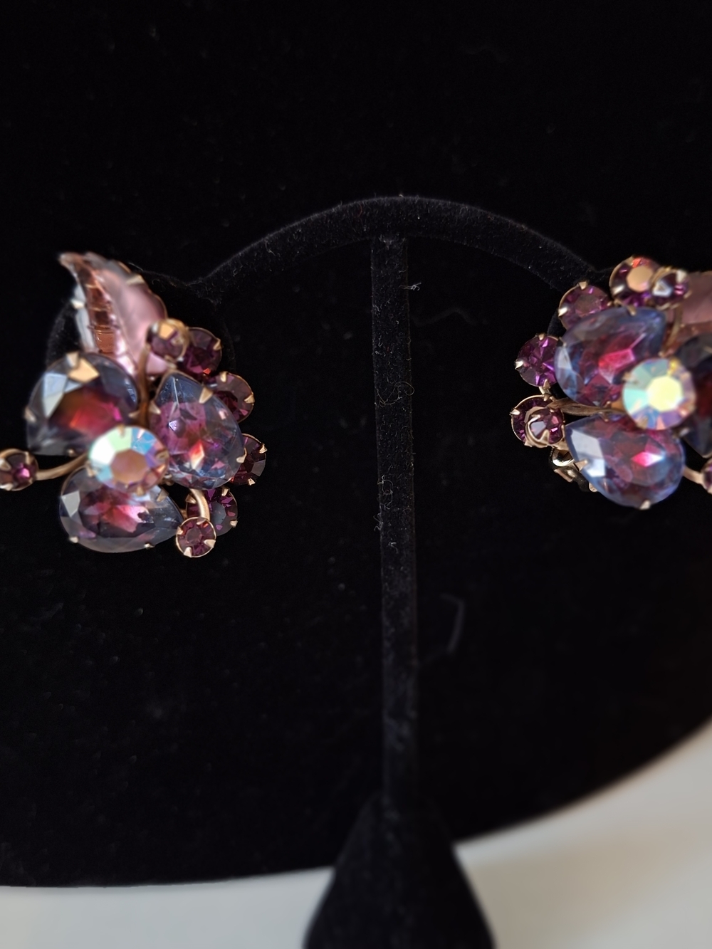Vintage Purple Aurora Crystal Cluster Earrings - Women Jewelry